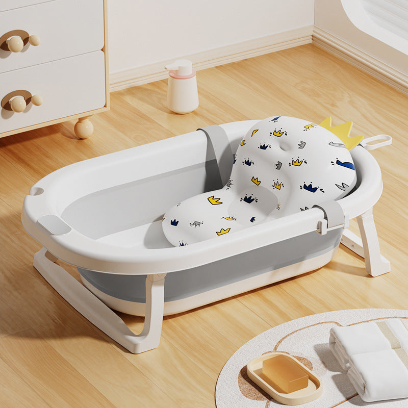 Newborn baby foldable bathtub with temperature-sensitive silicone plug, easy grip handles, and large capacity for baby bathing