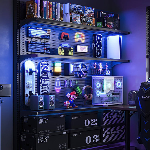 Vertical hole board shelf floor-to-ceiling e-sports room decorative metal storage rack No punching computer desktop transformation