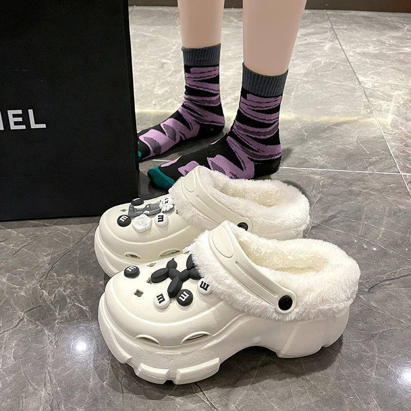 Detachable cotton slippers for women, suitable for autumn and winter wear, thick-soled winter 2024 new style cotton slippers, fleece-lined clogs for winter