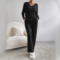 two-piece set for women,  autumn new collection: stylish and casual straight-leg pants with a chic, loose-fit v-neck ribbed knit top