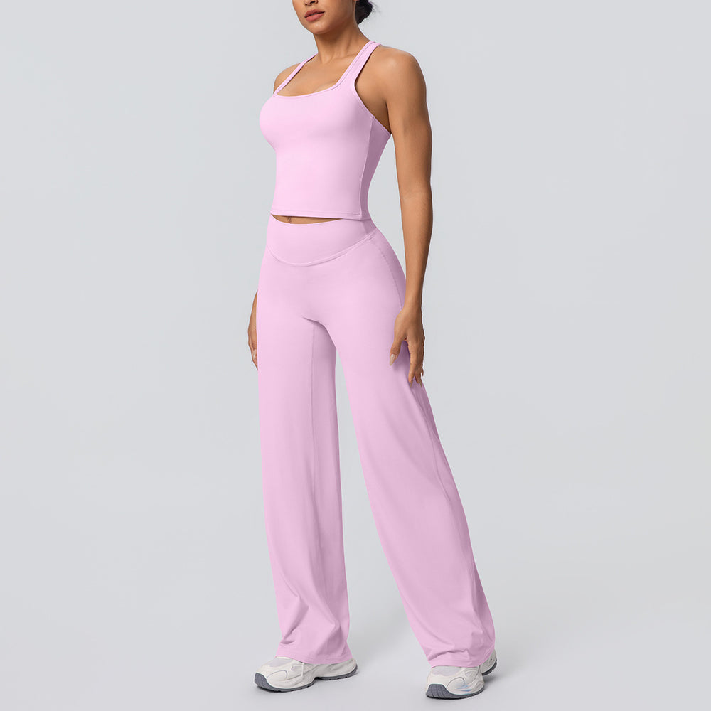 Outdoor casual running fitness yoga outfit - quick-dry, breathable, sexy racerback high-waisted straight-leg pants sports set