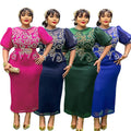 African cross-border hot seller: fashionable and chic rhinestone-embellished puff sleeve high-waisted bodycon dress - plus size women's ready-to-ship dress