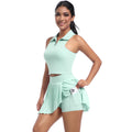 New arrival cross-border pure color lapel vest breathable fake two-piece pleated skirt suit sports running fitness yoga clothes