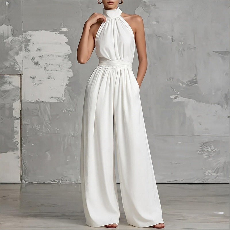 european and american cross-border women's summer new arrivals: -style elegant sleeveless halter neck bodycon jumpsuit