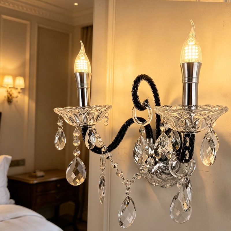 French retro chic bedroom bedside crystal wall lamp - vintage, high-end living room accent wall, hallway wall sconce