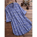 women's new cotton linen floral print mid-length loose fit shirt