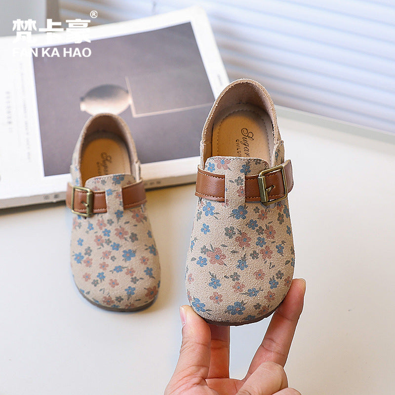 Fankahao shein girls' floral princess shoes, new spring/autumn  collection, soft-soled birkenstock-style shoes for toddlers and young children