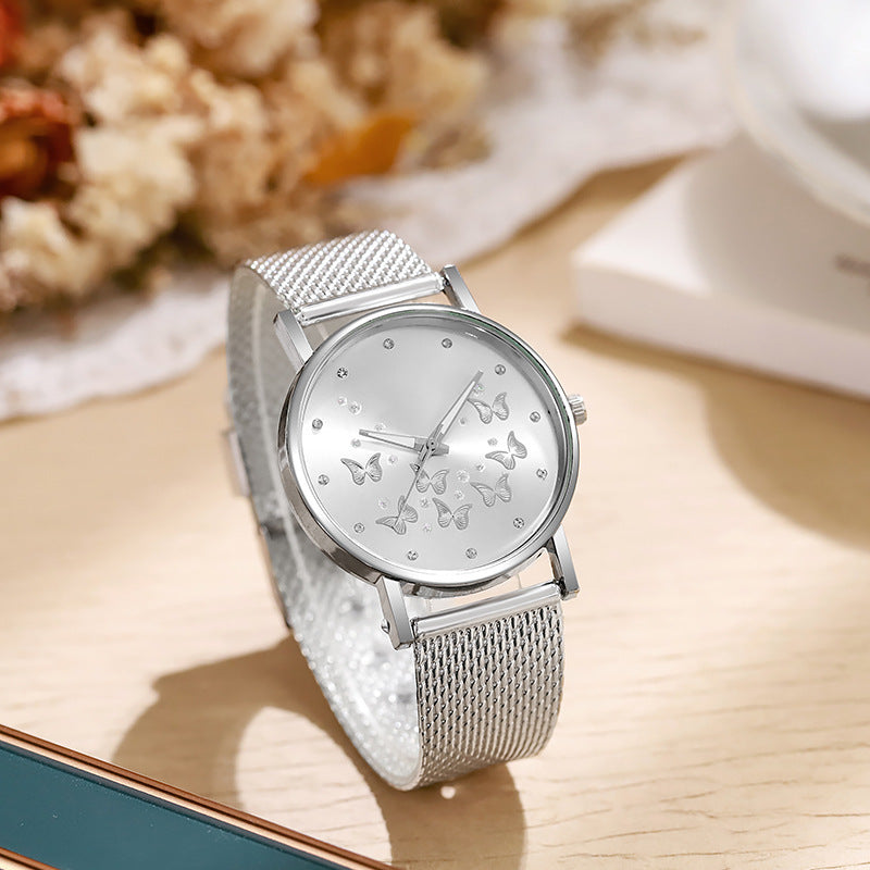 Liu's new cross-border butterfly women's casual watch, fashion tape wristwatch, ladies' quartz watch, trendy mesh strap watch
