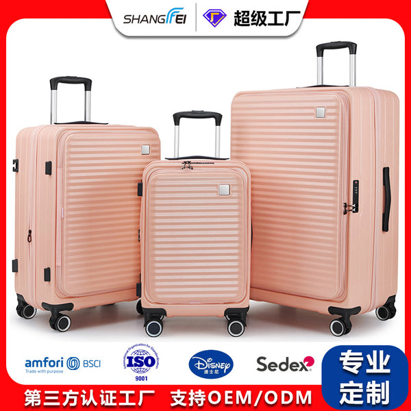 Three-piece front open suitcase ABS + PC new material side open suitcase custom logo zipper trolley case