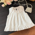 Summer girls' new embroidered cherry sleeveless blouse, stylish and trendy baby girl's clothes, kids' tops, children's fashion apparel