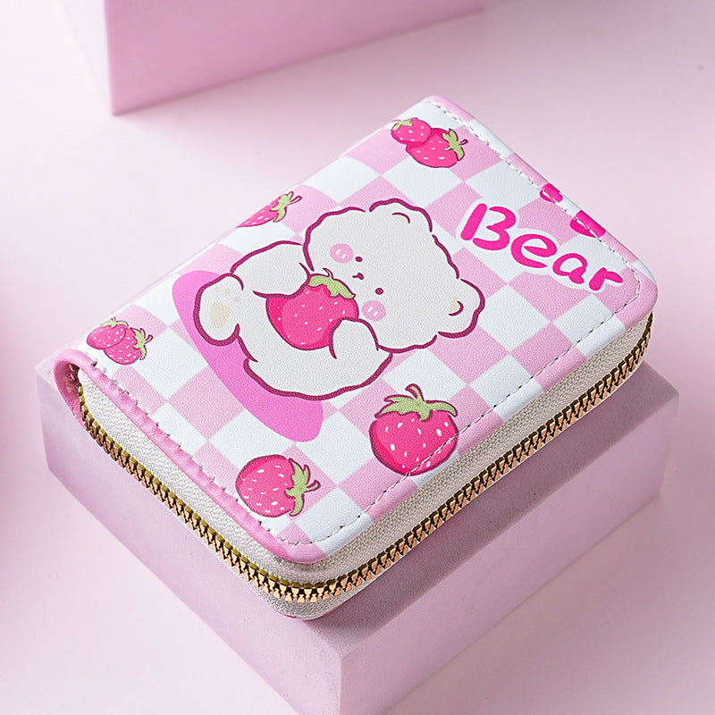 Primary school students small card bag horizontal children and girls new bear sweet cartoon cute short zipper change card bag