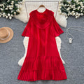 European and american niche style heavy beaded 3d floral flared sleeve dress - women's loose fit slimming a-line pleated maxi dress