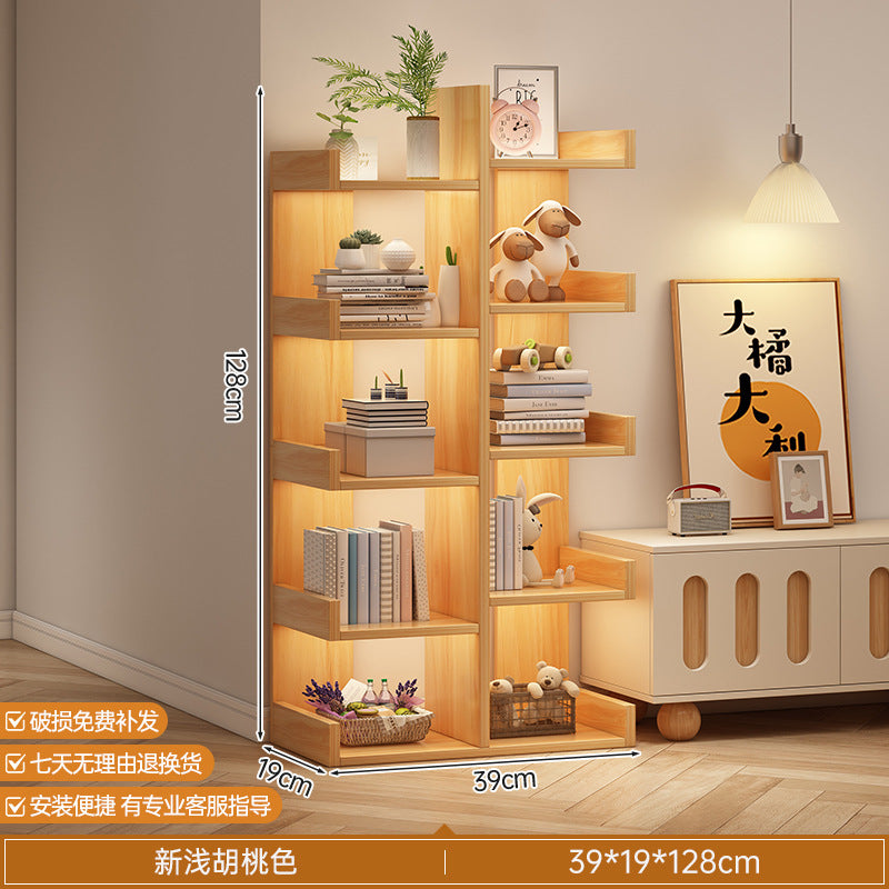 Simple small bookshelf, floor-to-ceiling shelf, integrated wall storage rack, living room office display rack, table side storage narrow cabinet