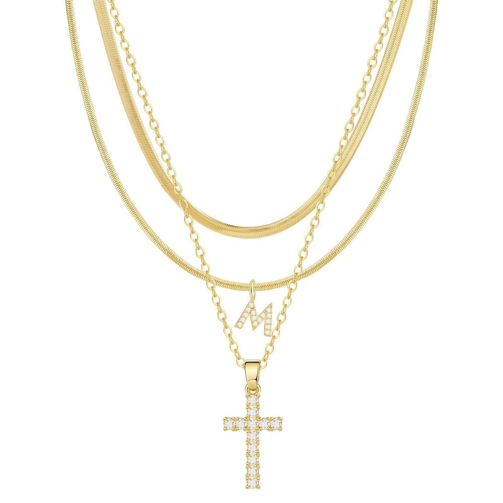 European and american cross-border cross pendant snake bone chain stacking wear necklace set personalized minimalist ins necklace jewelry