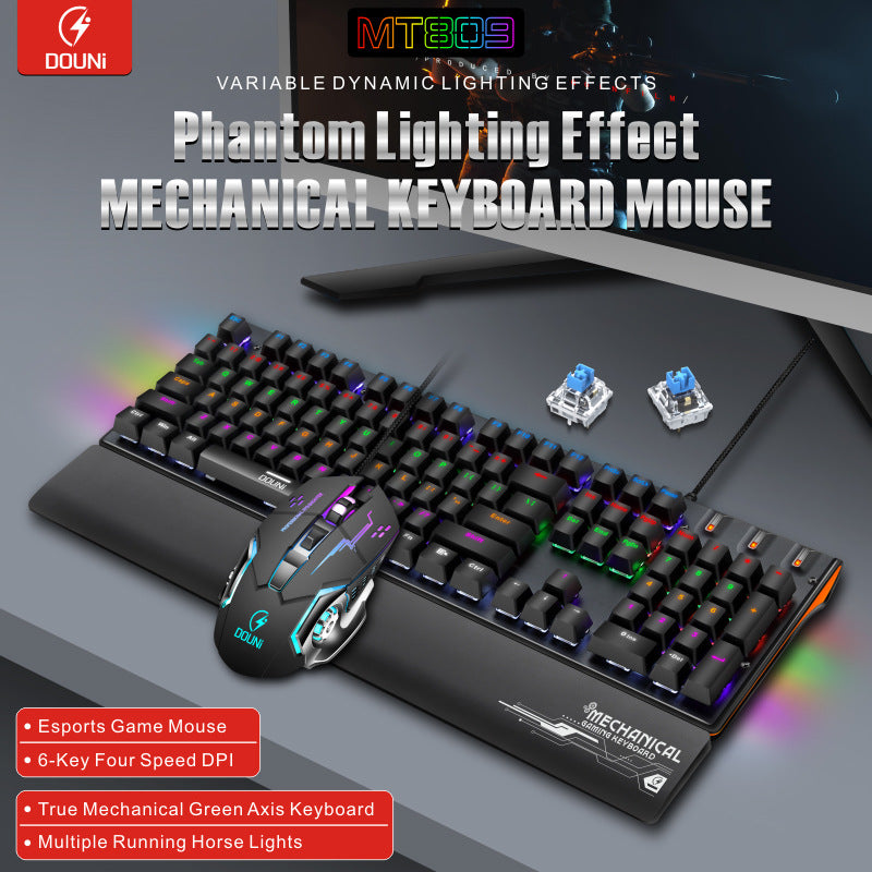 Dou ni mt809 true mechanical keyboard and mouse combo - gaming, office, detachable wrist rest, rgb keyboard