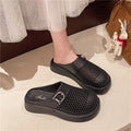 Baotou sandals for women 2025new arrivalretro woven baotou half slippers platform shoesthick sole slip-on cut out slippers