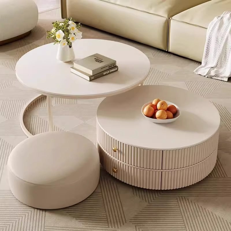 Coffee table living room for home rock slab small apartmentaccessible luxury modern round combination coffee table cream style