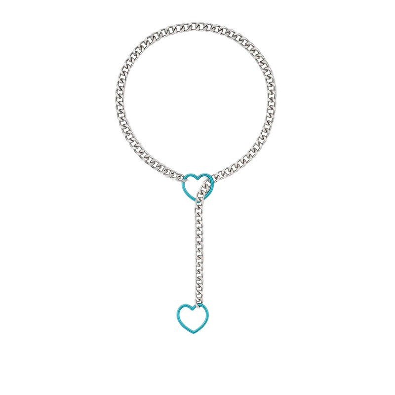 Amazon new arrivalcolorful double heart necklace punk cuban adjustable women's clavicle chain necklace necklace wholesale