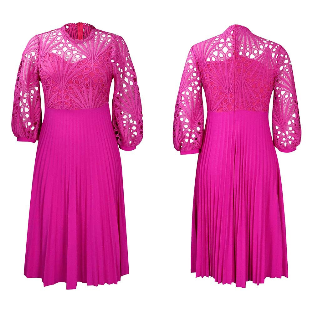 European and american women's clothing  summer new arrival: elegant lace patchwork, pleated, hollow-out, sexy plus size african dress - export quality