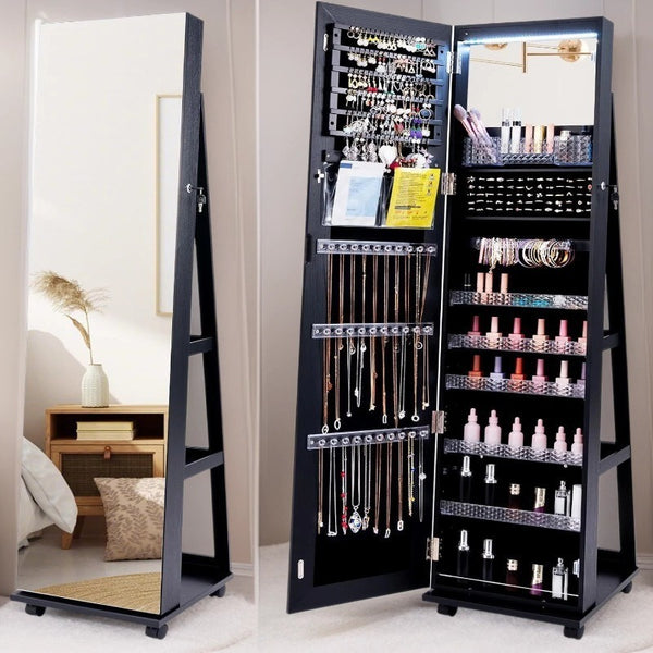 Solid wood rotating floor full body smart mirror jewelry storage cabinet bedroom wear fitting clothes makeup mirror with storage