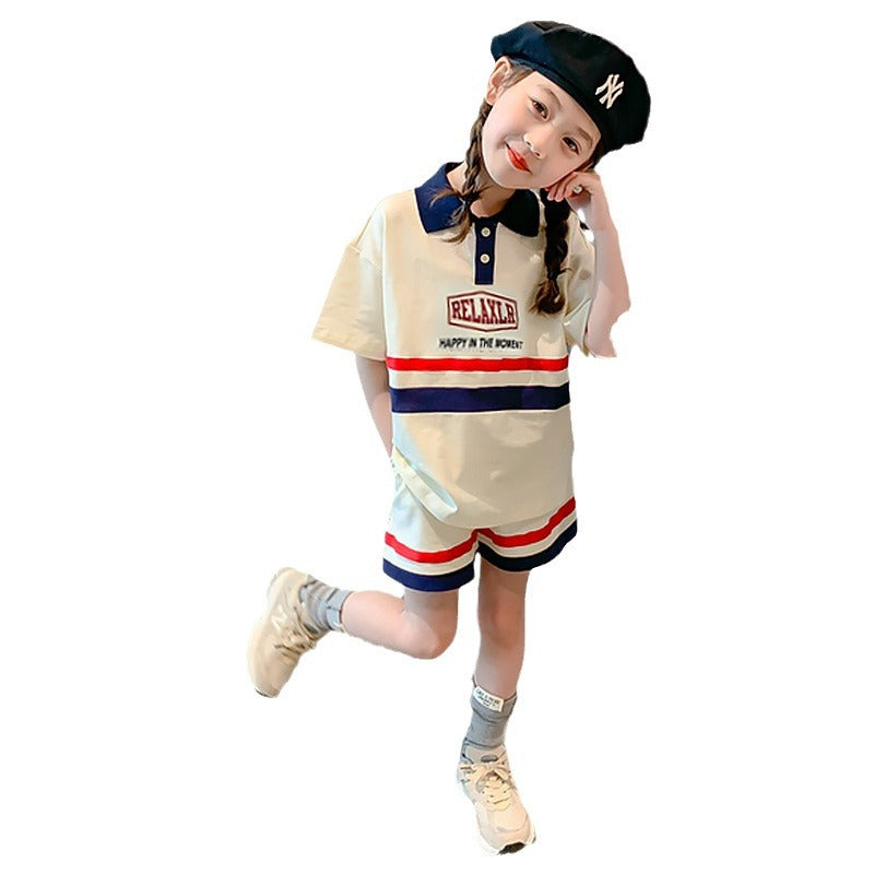 Girls' summer outfit : stylish korean-style polo shirt and shorts set for girls - casual two-piece set