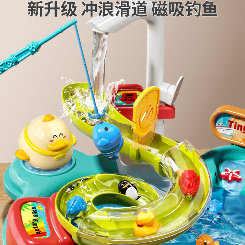 Kids' electric dishwasher - pretend play kitchen for boys and girls - fully automatic water play, educational fishing toy, water park fun!