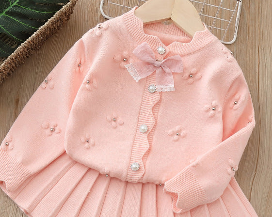 Girls' cardigan set - new autumn  collection: adorable girls' sweater and skirt set