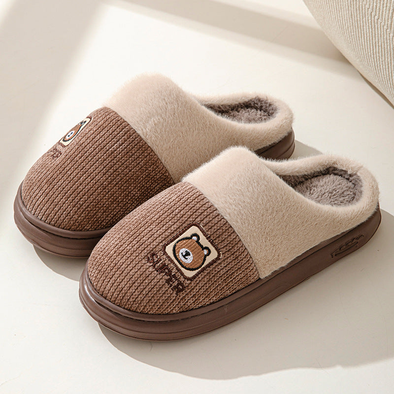 Winter cotton slippers for men, non-slip, wear-resistant eva thick sole, 2024 new indoor warm plush couple slippers