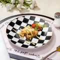 Nordic-inspired, high-end ceramic platter featuring a checkerboard pattern. perfect for showcasing your culinary creations in restaurants, cafes, or for baking and serving. a beautiful and stylish dish for any occasion