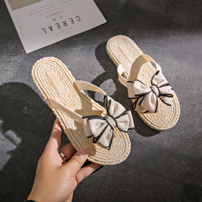 Women's flip-flops summer new style korean style floral bow indoor casual non-slip soft sole beach sandals