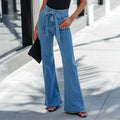 /dropshipping new european and american style elastic slim-fit tie-waist wide-leg slightly flared denim pants -  women's trendy fashion