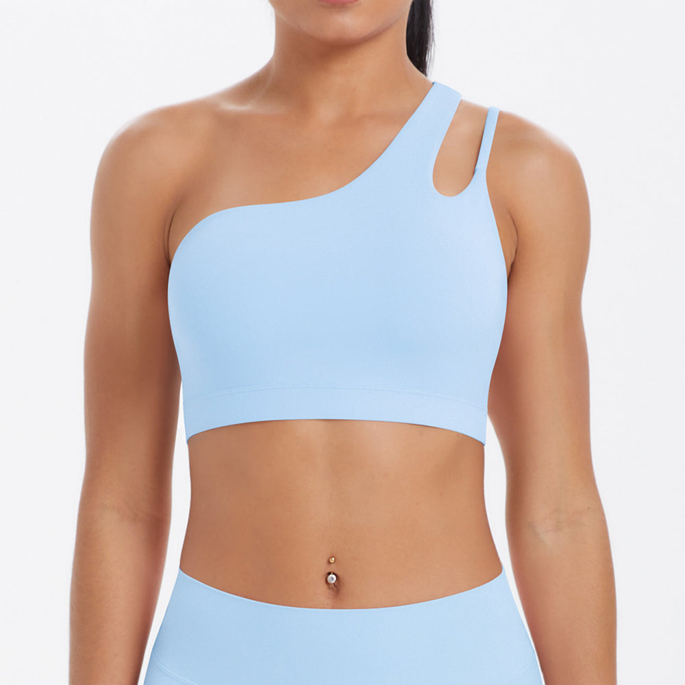 Asymmetrical one-shoulder yoga bra - barely-there sports bra with irregular straps - running & fitness tank top for women