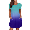 european and american  women's casual crew neck printed pullover short sleeve ruched pocket dress