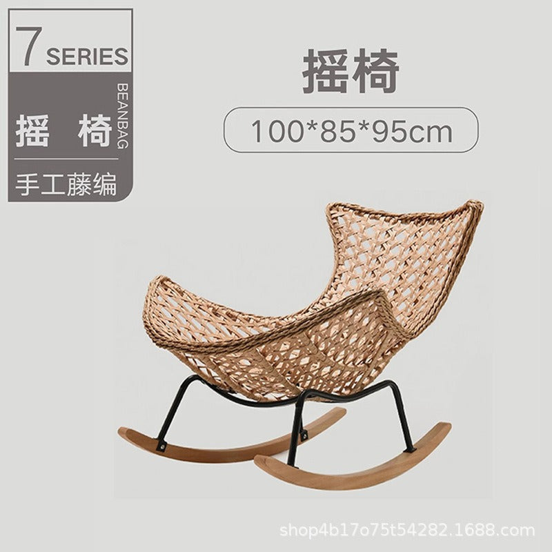 Rocking chair recliner - adult size, sleepable, single seater, rattan woven, balcony lounger, bedroom leisure, home use lazy sofa