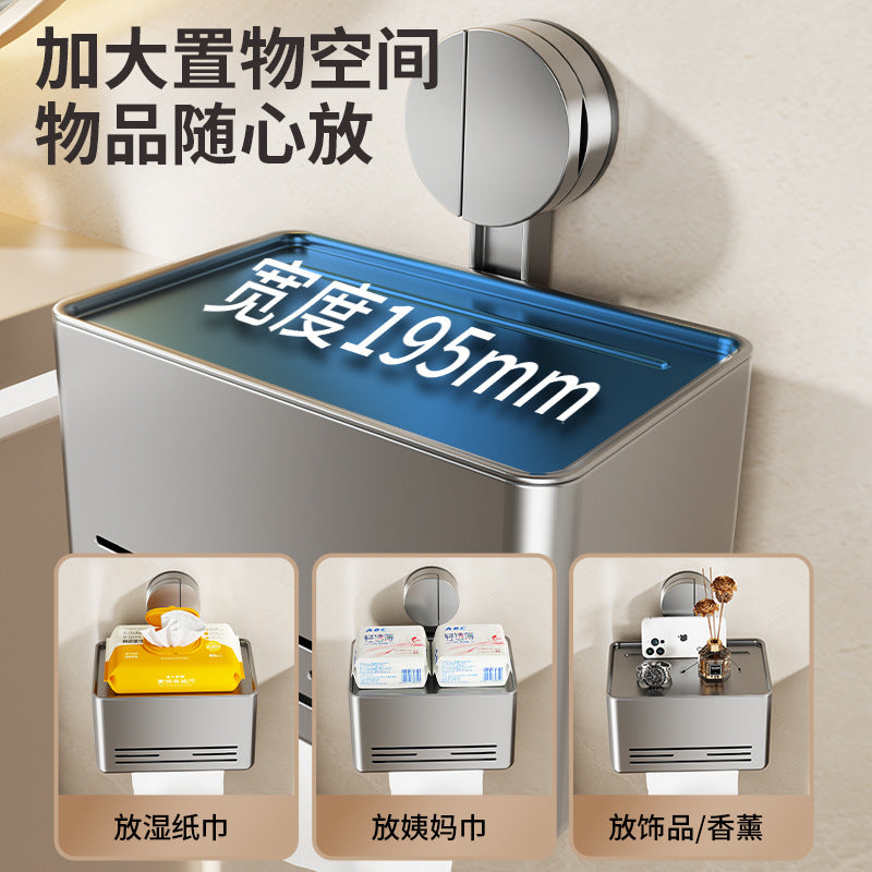 Bathroom suction cup tissue box wall mount - no drilling required - toilet paper holder for roll and sheet tissue - storage rack