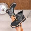 Women's chunky heel ankle boots for cross-border e-commerce, new spring/autumn  collection, roman style printed lace-up casual booties