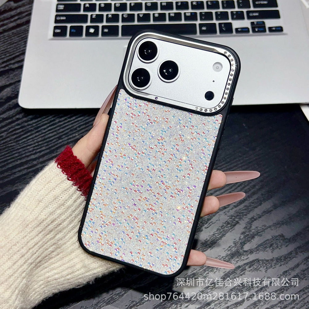 Suitable for iphone17promax large hole lens point drill mobile phone case apple 16/15p pearl leather pattern protective cover