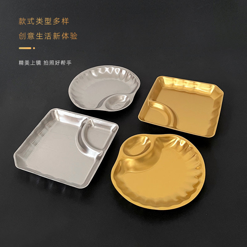 Creative stainless steel snack plate - gold divided fries tray - dumpling plate - commercial grade for bars, ktvs, and restaurants