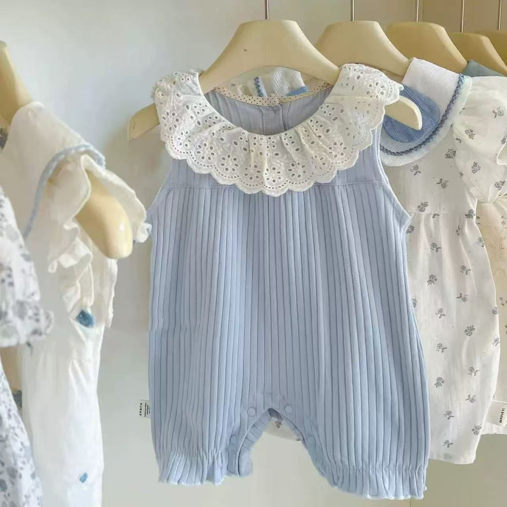 Summer romper for baby girls, new summer style, lightweight one-piece outfit, infant and toddler flutter-sleeve short romper, outdoor wear romper