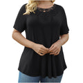 summer european and american cross-border new women's plus size short sleeve pullover lace pleated t-shirt with waist tie