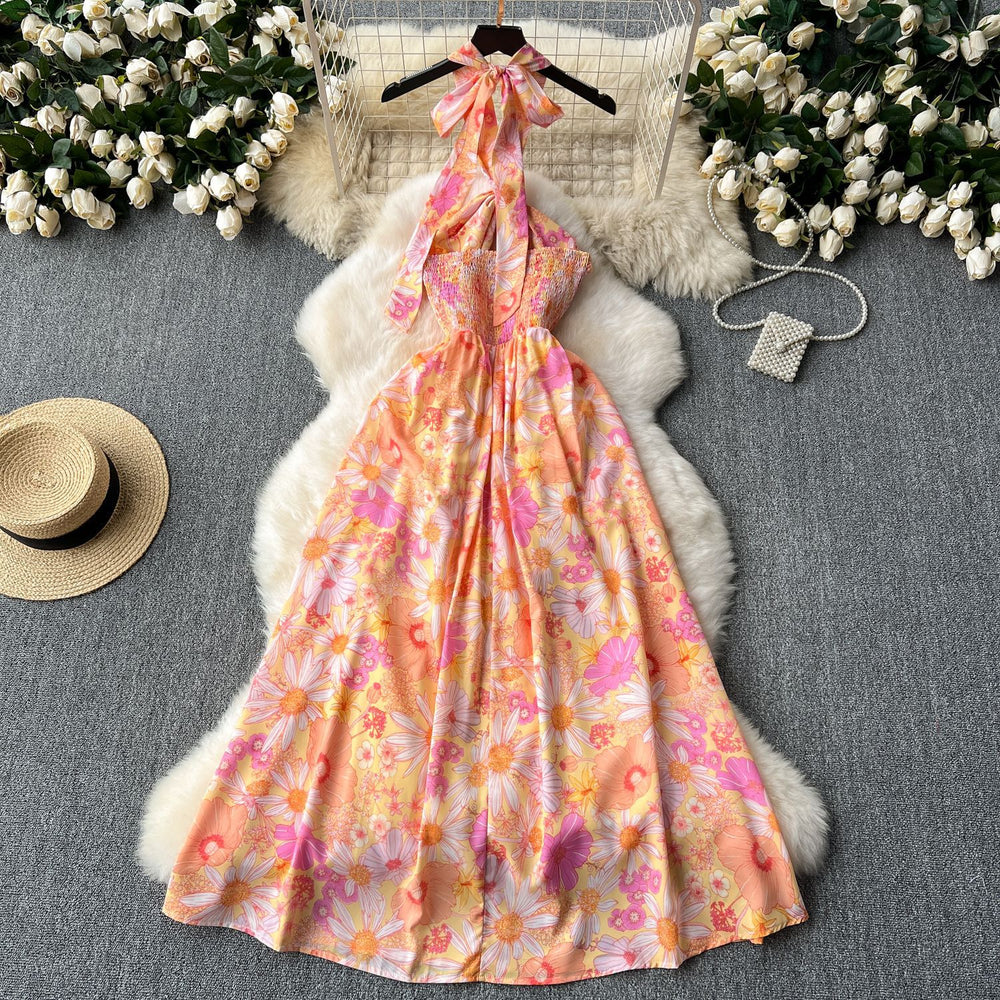 Sexycut outhalter suspender dress for women, pure lust atmosphere, waist slimming lookelegant super fairy holiday floral skirt