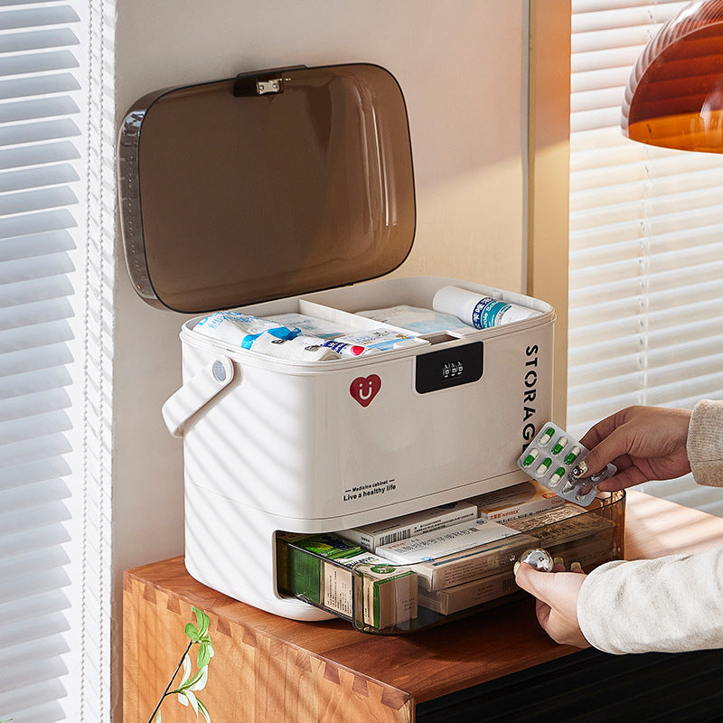 Household medicine box with lock password Multifunctional large-capacity drawer type medicine storage box Medicine bedroom storage box