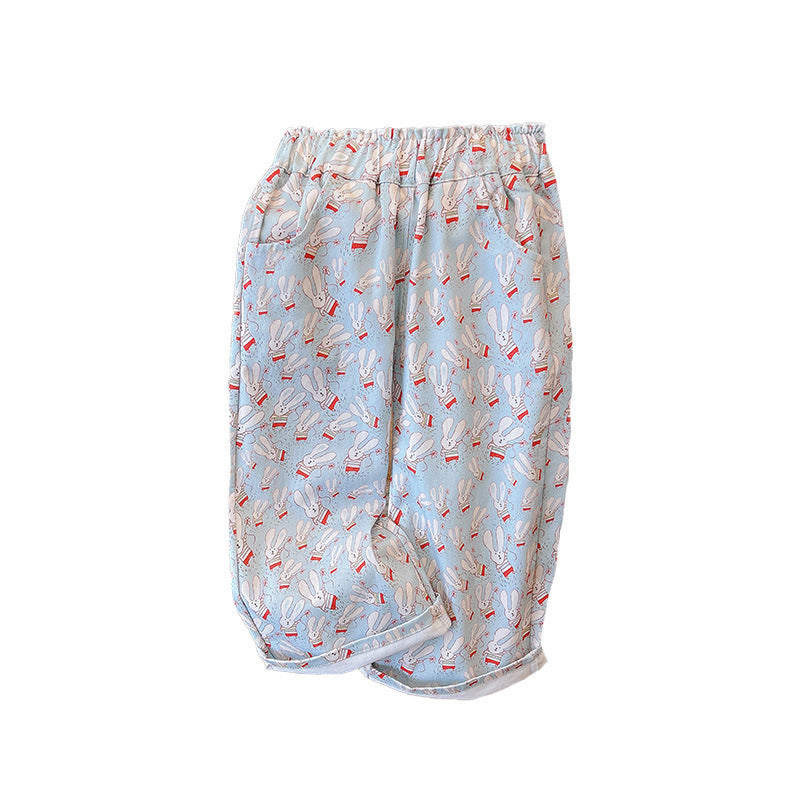 Girls' spring/autumn new style kids' washed soft single pants casual loose trousers casual pants baby kids' pants for outwear