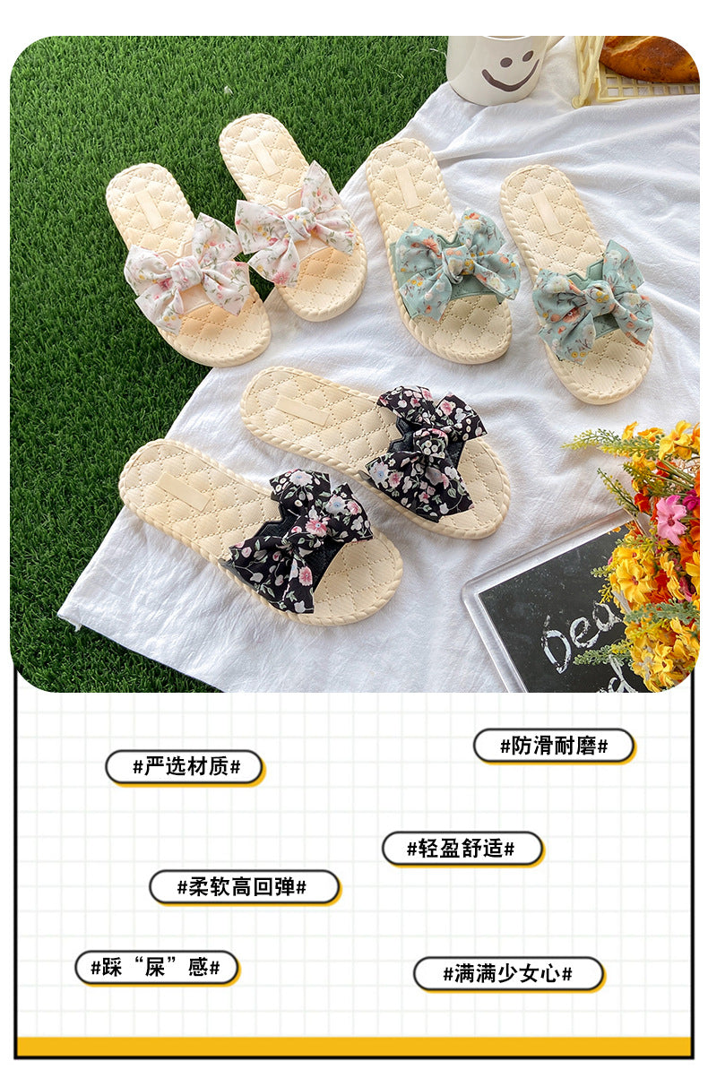 Summer new women's fashionable sweet bowknot flip-flops - comfortable, non-slip sandals for home, outings, and the beach