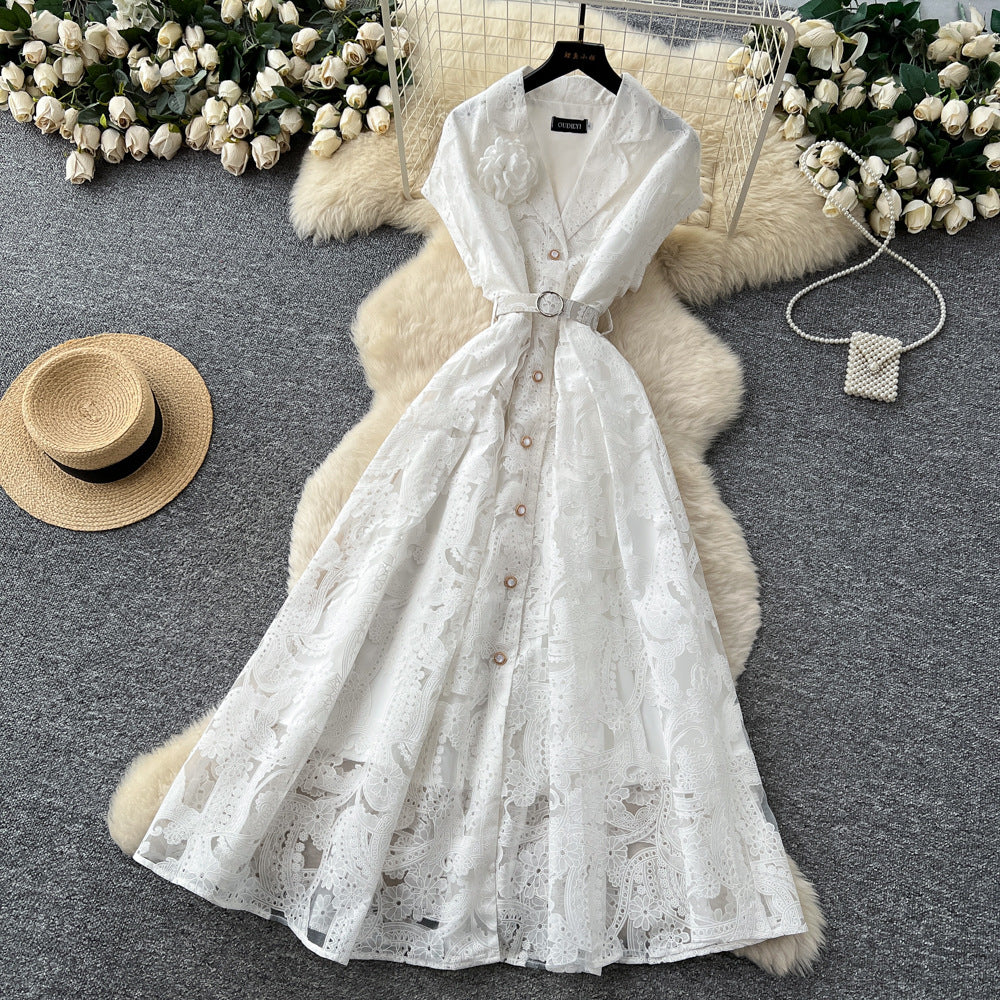 French chic lace 3d floral cutout dress - new high-waisted, slimming, elegant maxi dress for women