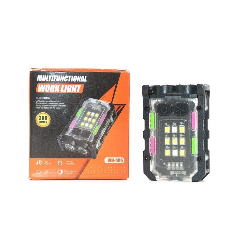 Cross-border keychain light Outdoor dual light source Strong light Mini flashlight Cap clip light Self-defense work Red and blue warning light