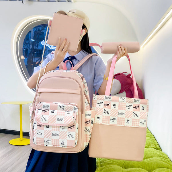Primary and secondary school student schoolbag four-piece large-capacity backpack small fresh multi-functional schoolbag high-value student backpack