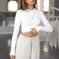 Fashion2025new arrivaly2k clothes threaded round neck long sleeves t-shirt women's bottomoutwear silm right shoulder hot girltops