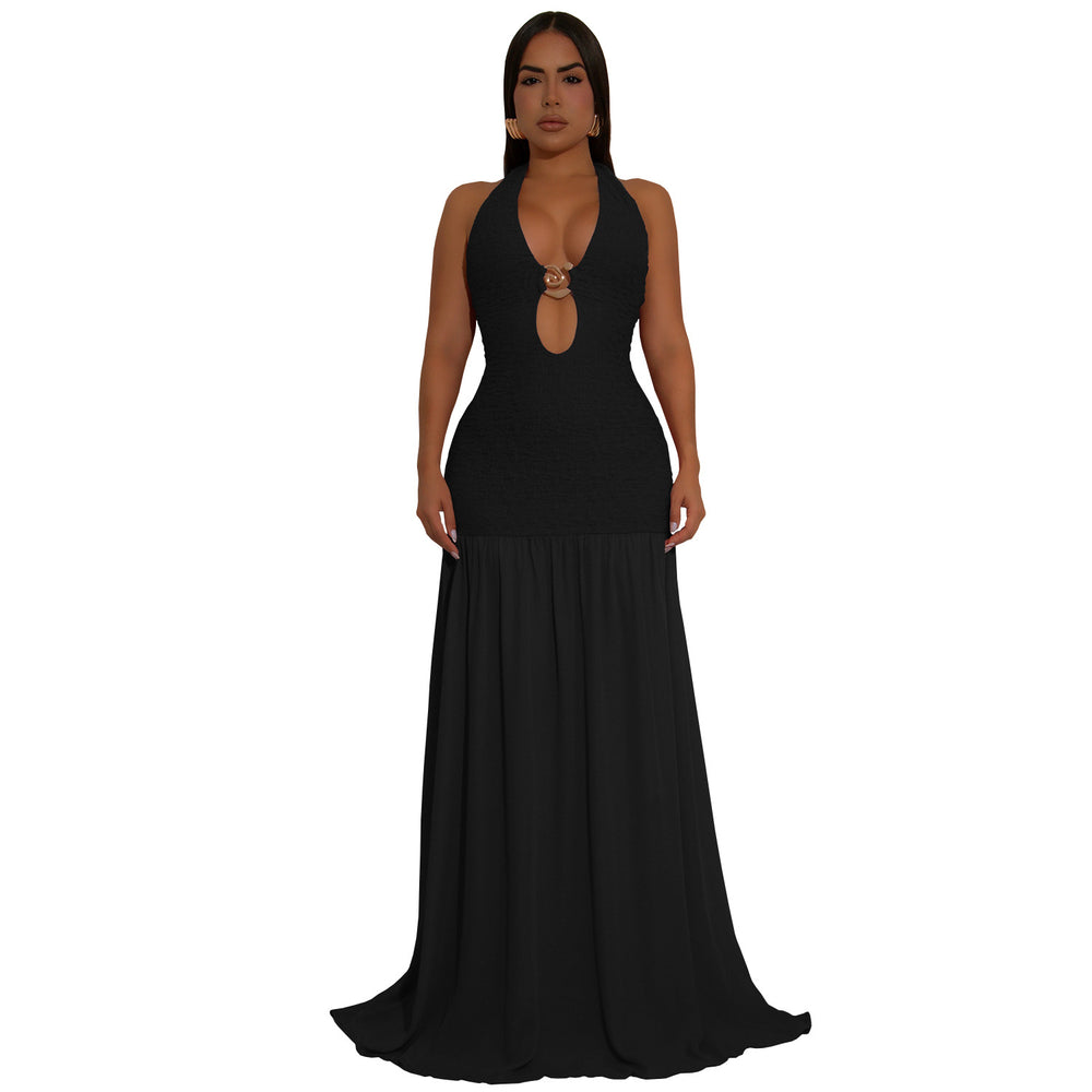 C7562 cross-border   fashion women's halter neck cutout dress for banquets and vacations