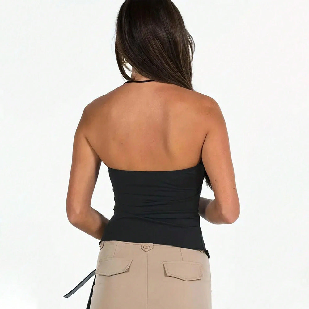 fashion cross-border women's clothing drawstring pleated slit slimming lookasymmetricaltube toptops beautiful suspenders